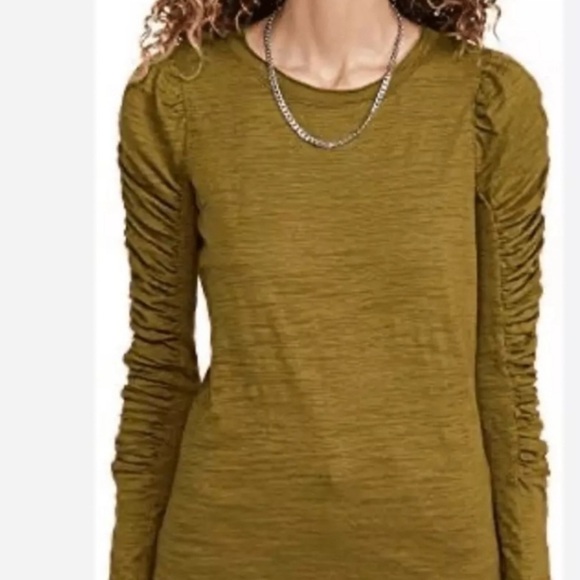 Free People We The Free Natasha Puff Long Sleeve Ruched Top Olive Green Sz Small - Picture 10 of 10